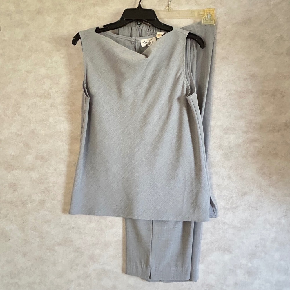 Kathia Lee Collection Vintage 2 Piece Set Blue Grey Shell Top & Wide Leg Pants M - Picture 1 of 11